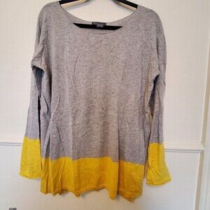 Vince. Tunic Long Sleeve Sweater 100% Cotton Gray Yellow Women's Size M